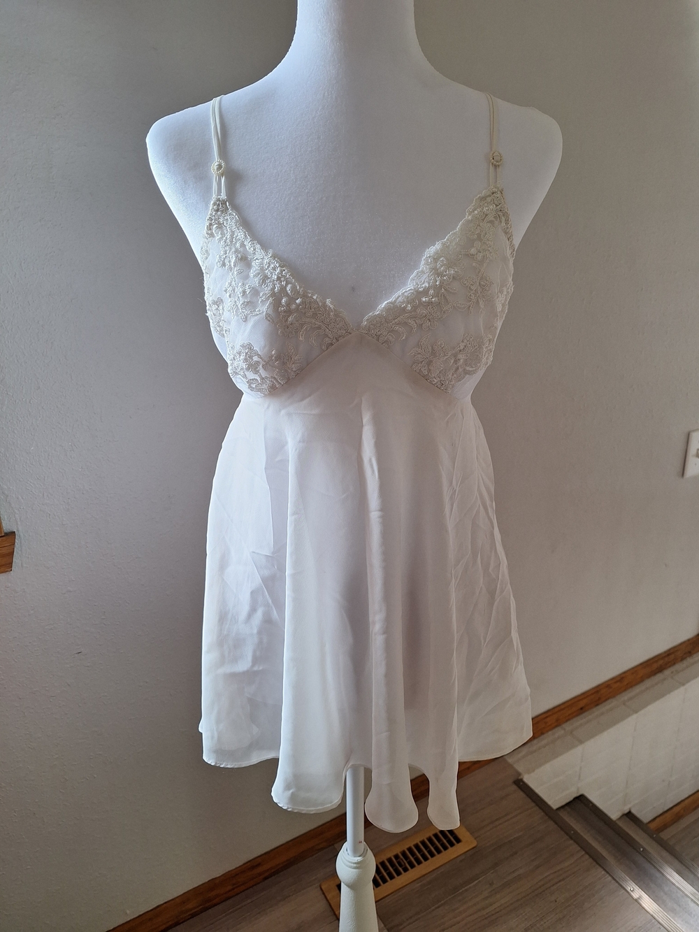 Linea Donatella Juliet Lace Chiffon Chemise Babydoll Nightgown Ivory